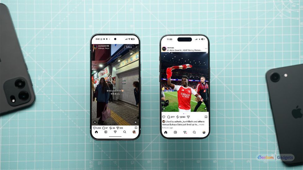 Instagram UI side by side on Apple and Android