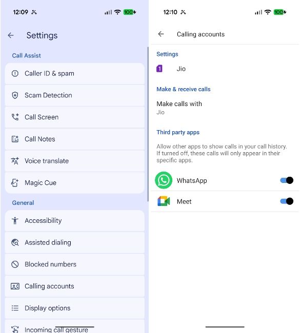 WhatsApp Calling Accounts on Google Dialer