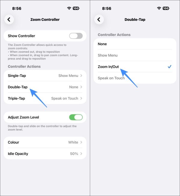 Change Double Tap Settings in Zoom Controller