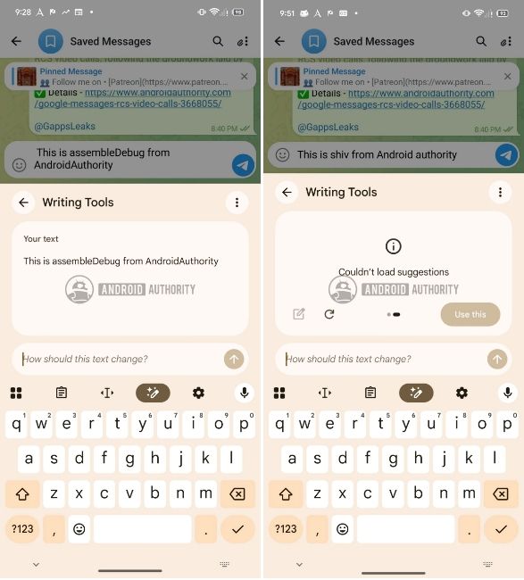 Gboard AI writing tools custom prompts textbox in action Gboard AI writing tools custom prompts textbox in action