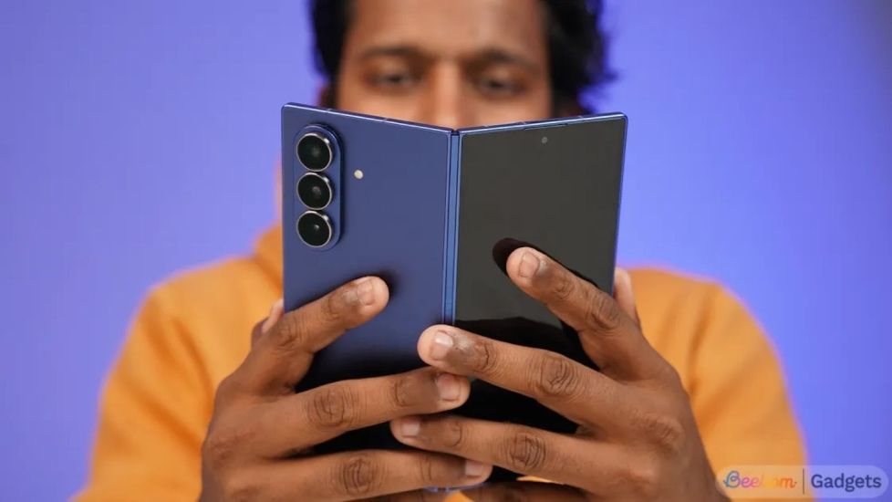 Samsung Galaxy Z Fold 7 unfolded held in hand Samsung Galaxy Z Fold 7 unfolded held in hand