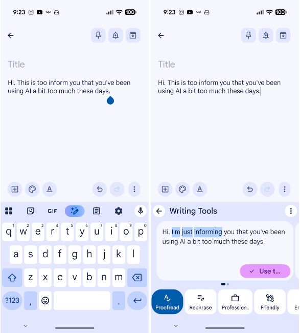 Gboard Writing Tools in Action