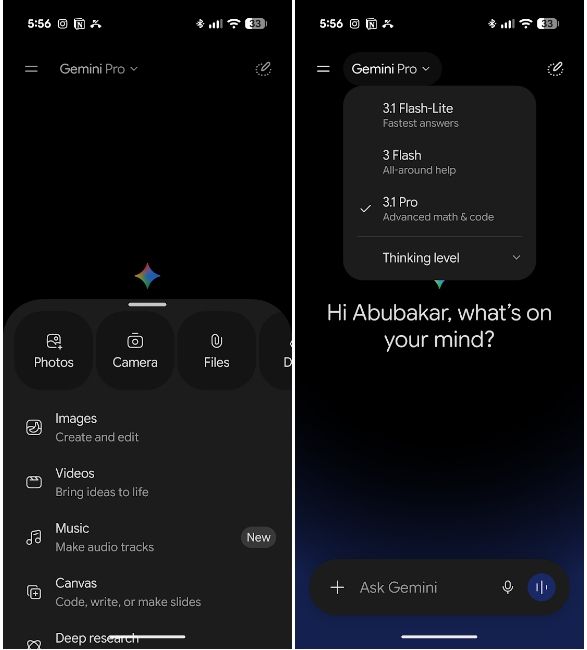 Gemini plus menu and thinkin menu Gemini plus menu and thinkin menu