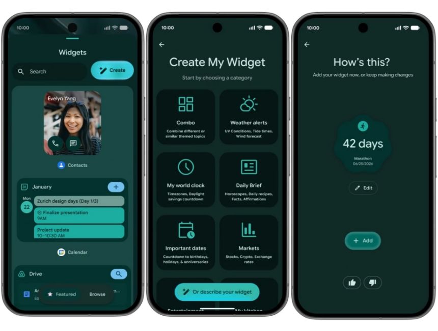 Google Create My Widget feature in Gemini Intelligence in action