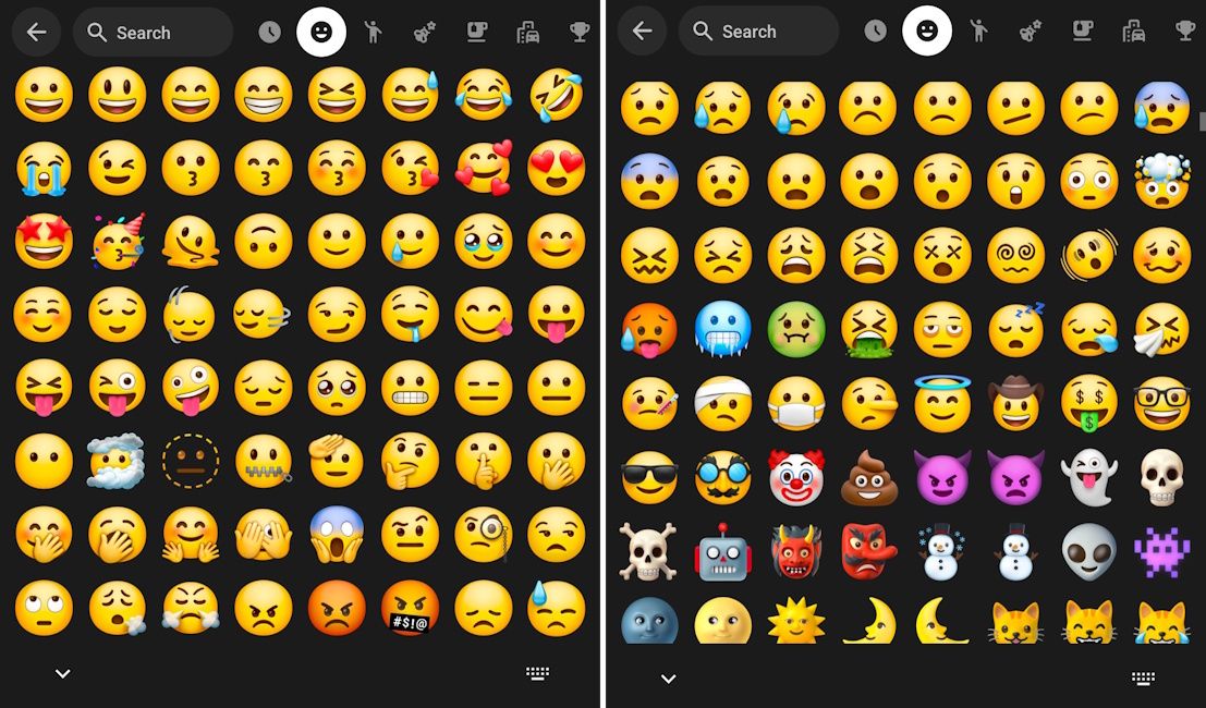 Upcoming Android 3D emoji shown off in the Smileys and emotions category