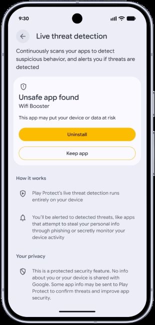 Live threat detection feature on Android