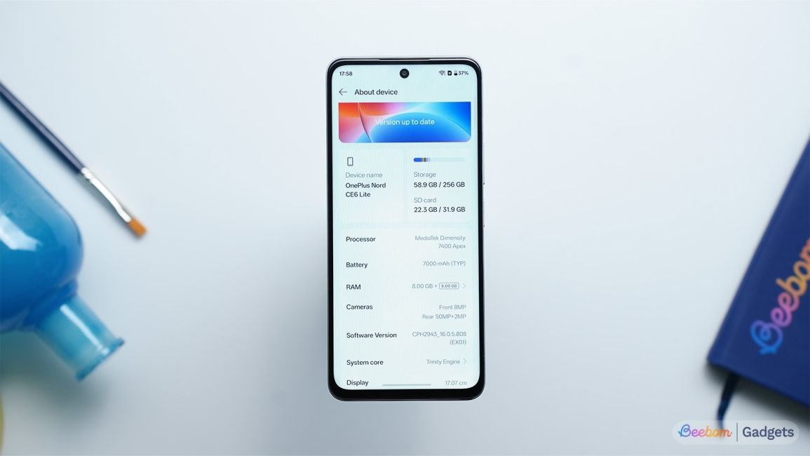 OnePlus Nord CE 6 Lite software about page 