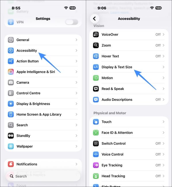 Open Display and Text Settings in iPhone