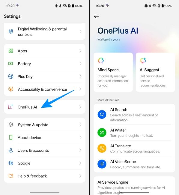 Open OnePlus AI Menu in the Settings App Open OnePlus AI Menu in the Settings App