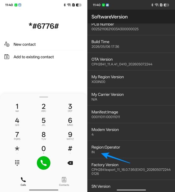 Oppo Country Operator code highlighted with an annotation