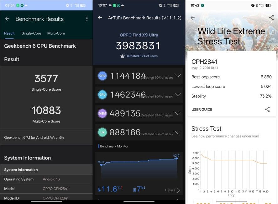 Oppo Find X9 Ultra benchmark screenshots