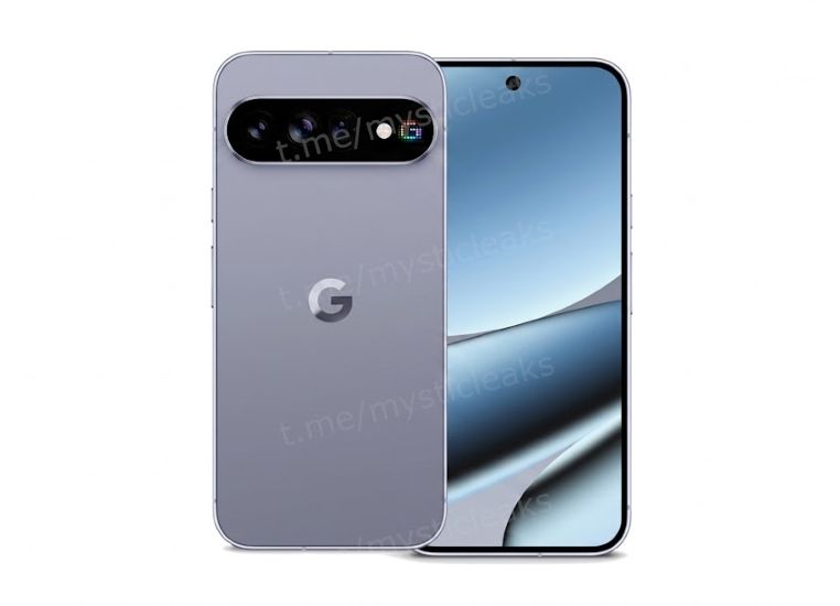Pixel 11 Pro XL from the front and back in moonstone colourway