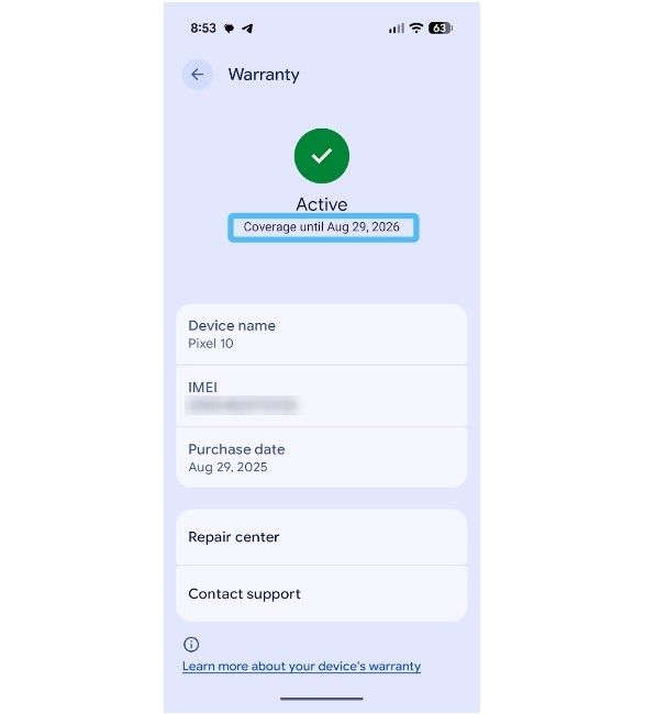 Google Pixel Warranty status page Google Pixel Warranty status page