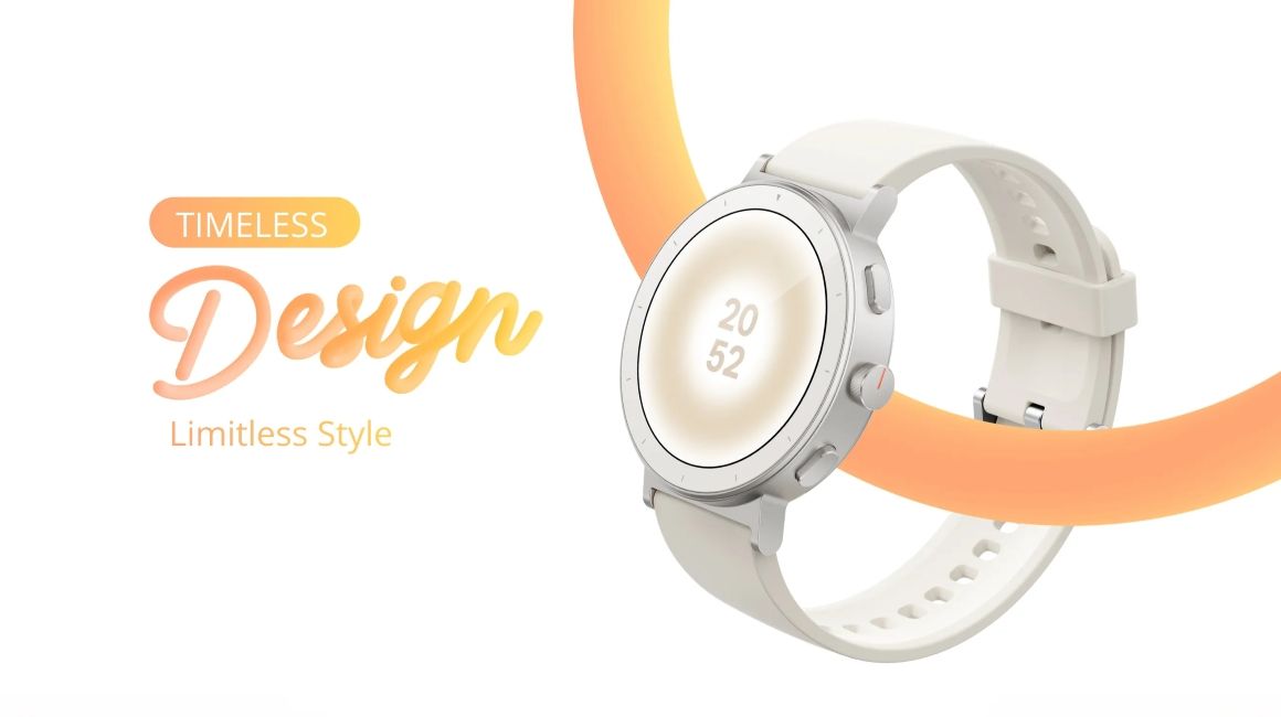 Realme Watch S5 in Sand White colourway from the front