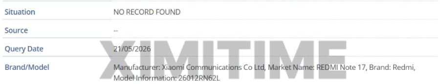 Redmi Note 17 series GSMA listing Redmi Note 17 series GSMA listing