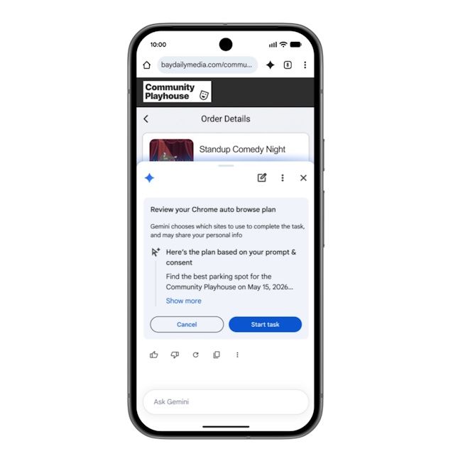 Gemini smart auto browse feature in Chrome on Android