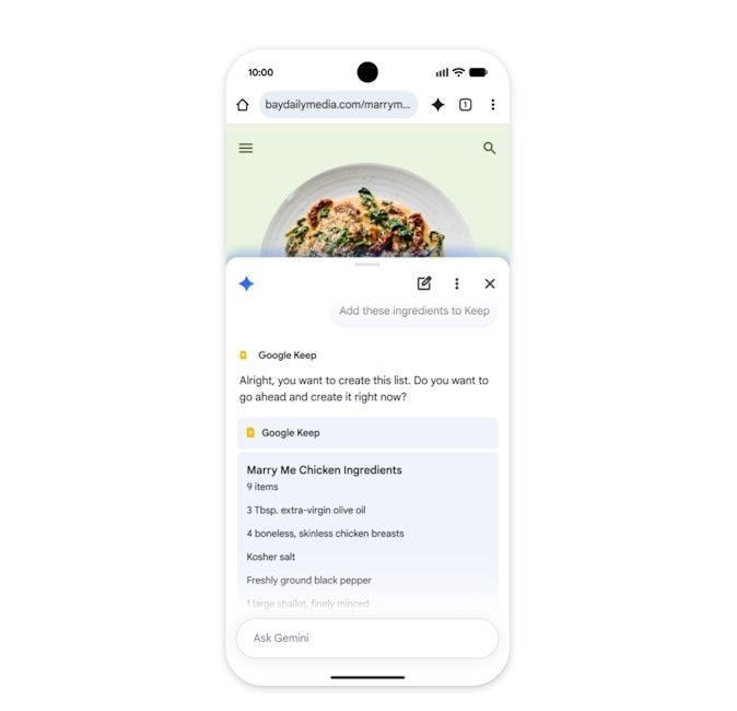 Smart assistance and agentic browsing Gemini feature in Chrome on Android