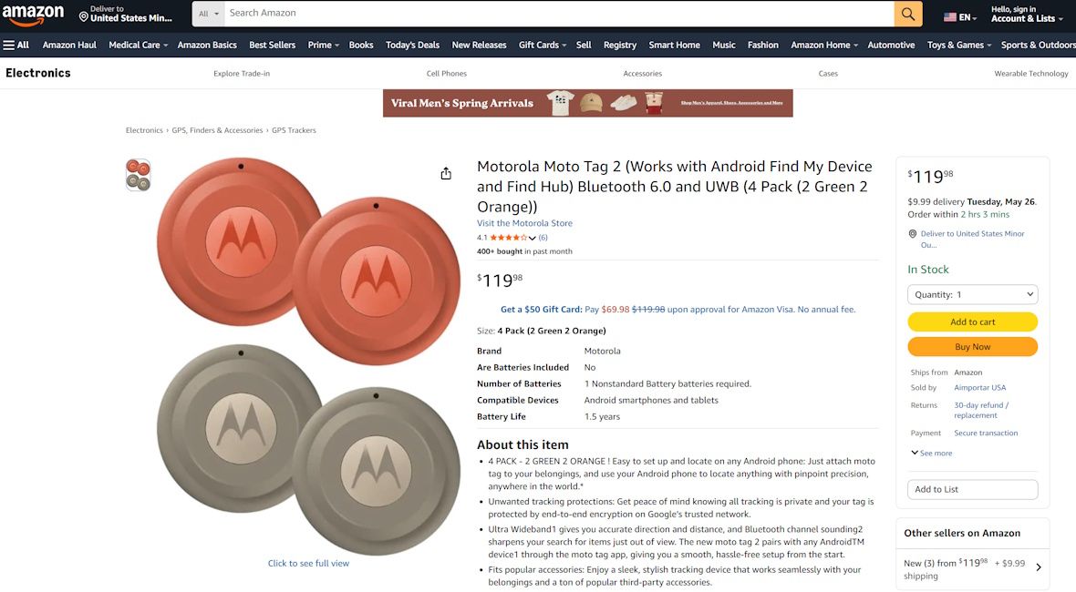 Moto Tag 2 available to purchase via Amazon USA website