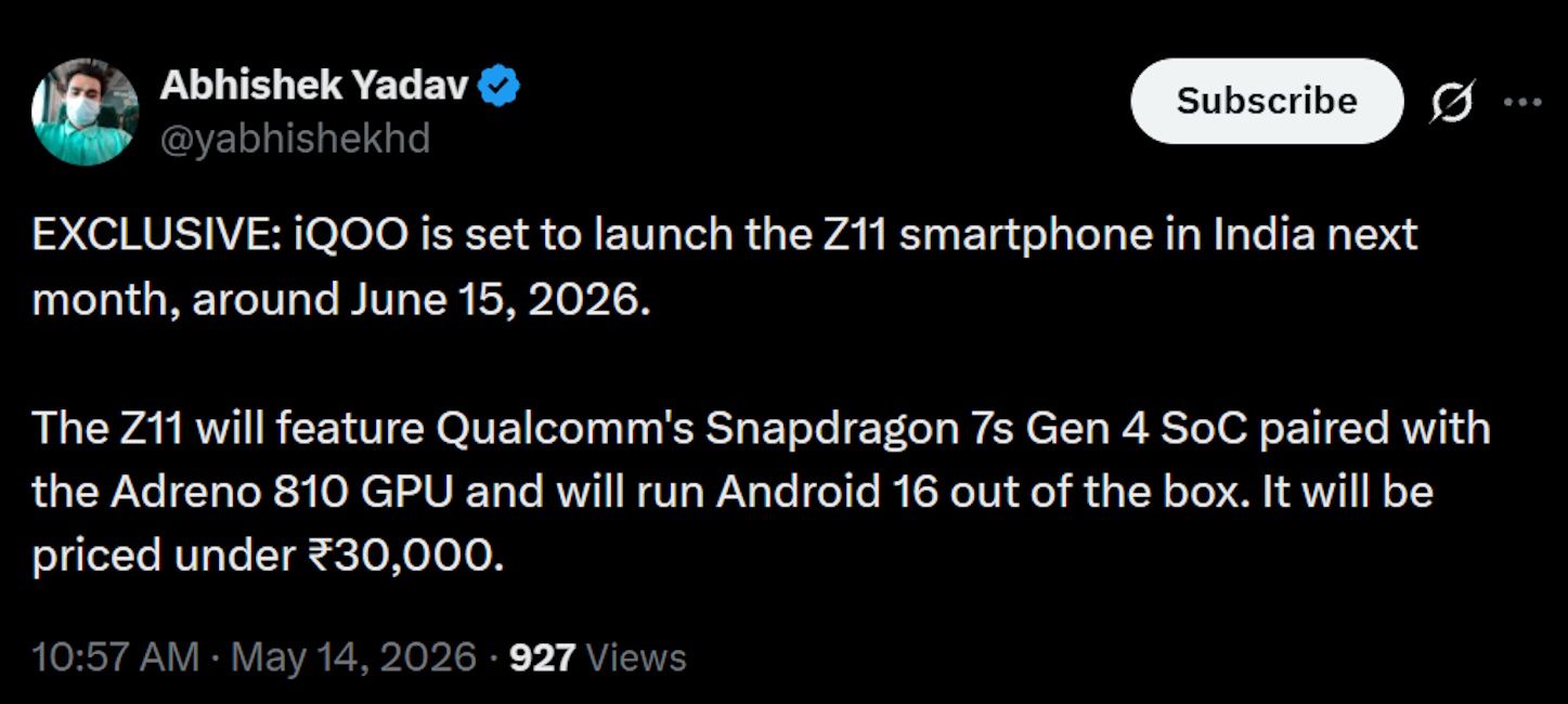 iQOO Z11 India launch timeline, processor and price range tipped