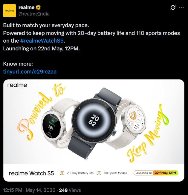 Realme Watch 5 India launch date confirmed with specs