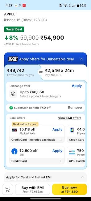 iPhone 15 Flipkart SASA sale 2026 deal