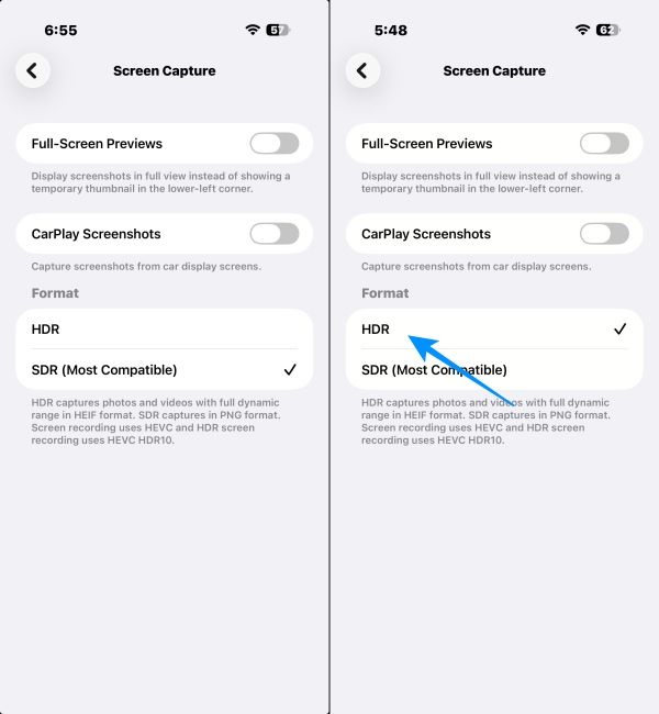 Set-HDR-option-under-Format-in-screen-recordings
