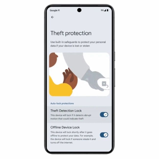Android Theft Detection mode menu