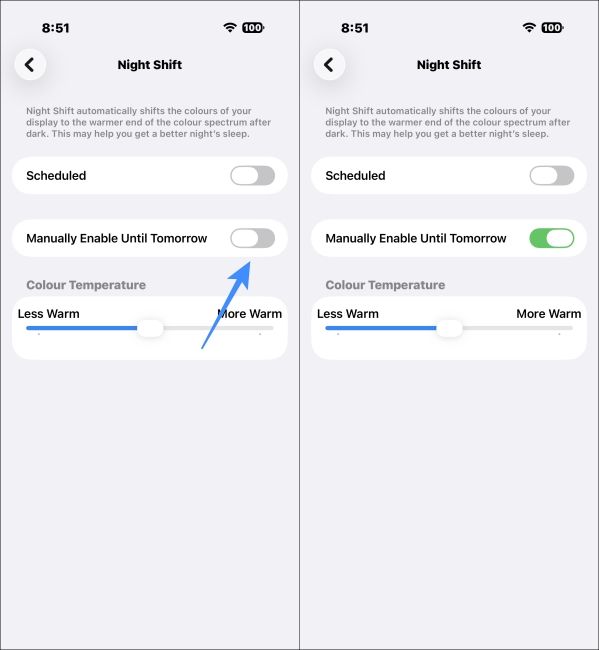 Turn on Manually Enable Until tomorrow on iPhone