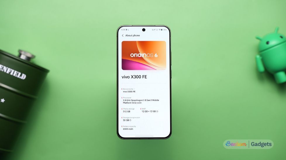 Vivo X300 FE from the front on the software screen