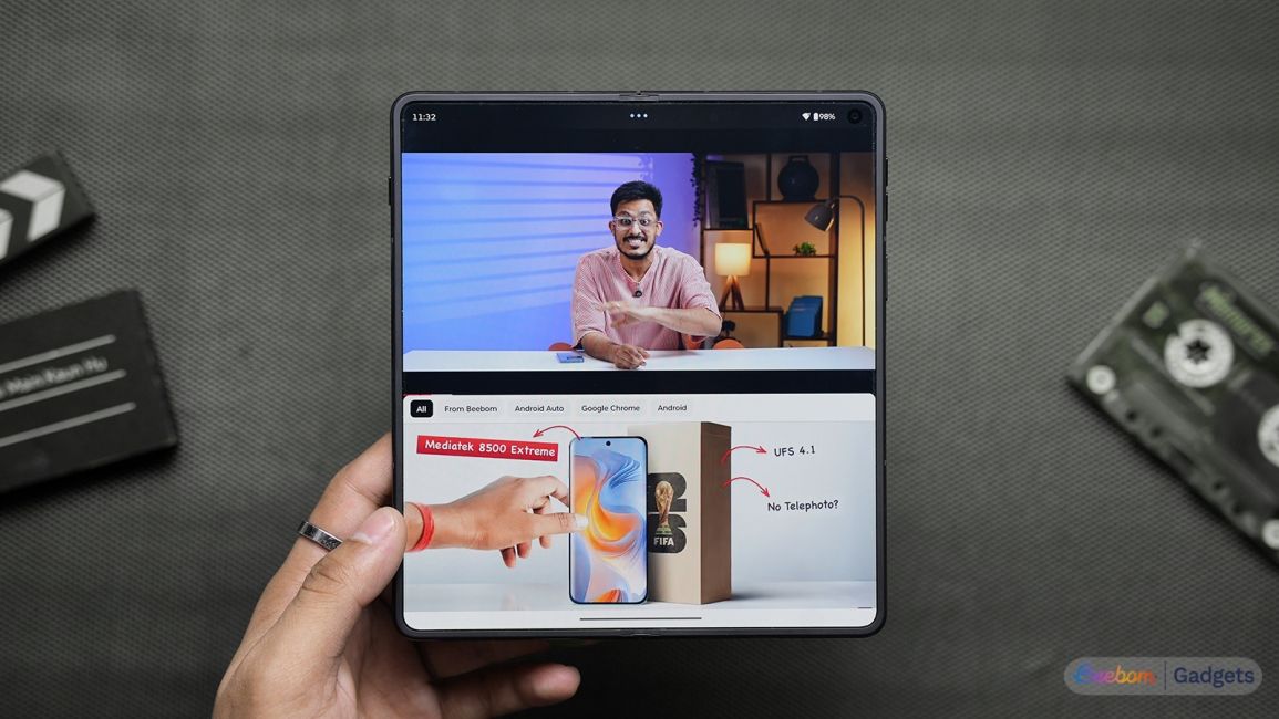 Watching YouTube videos on the inner display of the Motorola Razr Fold 