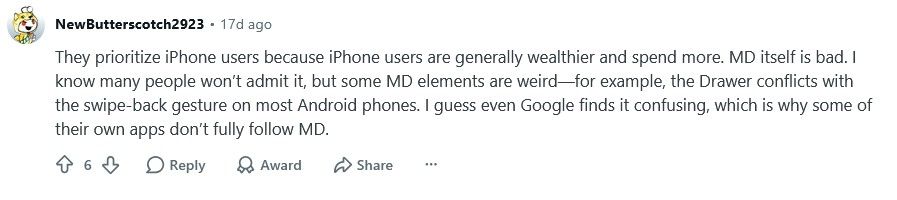 Reddit comment saying Apple users are more wealthier