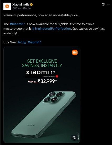 Xiaomi 17 price cut in India banner