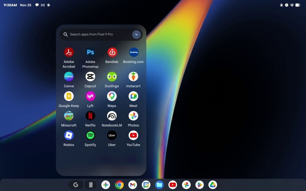 aluminium os desktop interface with android app drawer