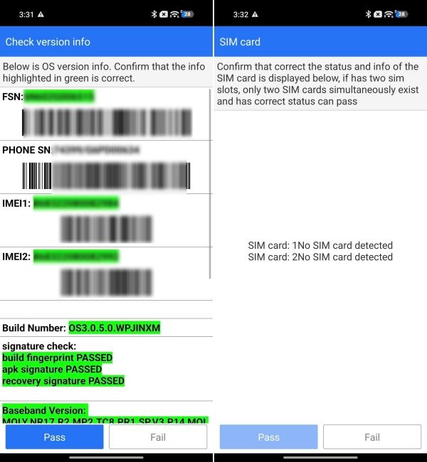 screenshot from xiaomi phone showing device information via secret codes