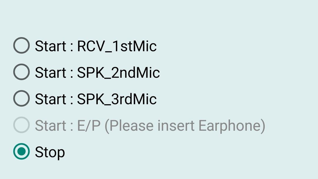 screenshot from one ui showing mic and speaker testing menu