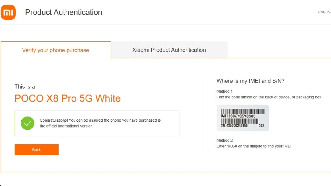 image of xiaomi's product authentication page image of xiaomi's product authentication page