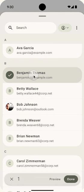 screenshot from pixel showing the new contact picker on android 17