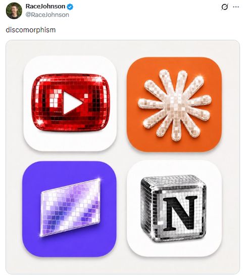 X post showcasing discomorphism of app icon packs