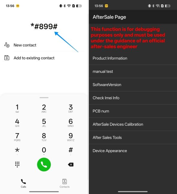 screenshot from coloros showing the steps to enter oppo secret code and launch engineermode