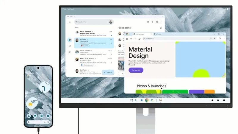 image showing desktop mode between pixel and a large monitor