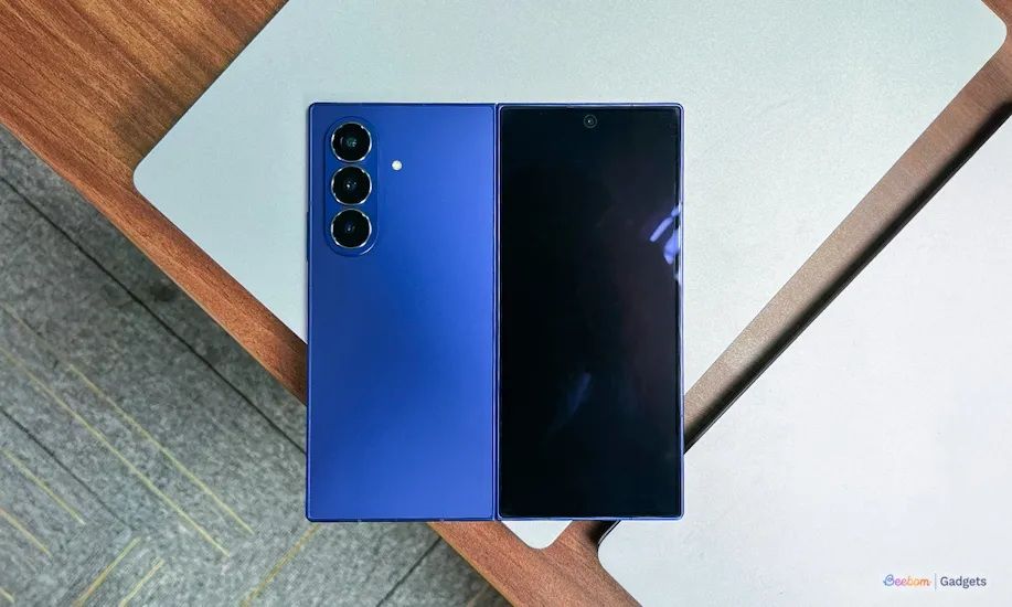 Galaxy Z Fold 7 lying on a table flat