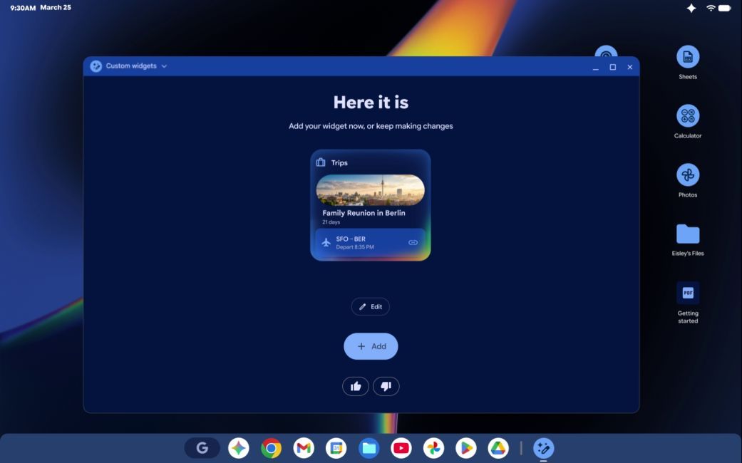 googlebook UI for create my widget