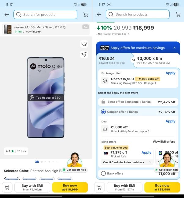 screenshot of moto g96 flipkart sasa lele sale price