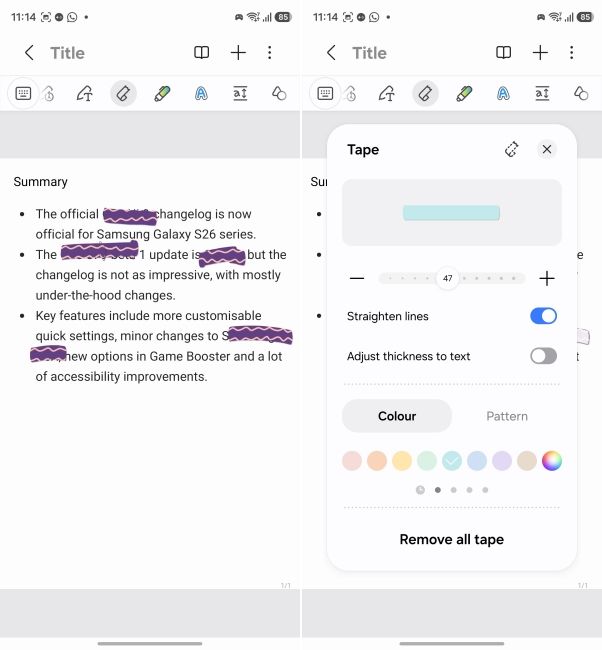 screenshot from one ui 9 showing new tape feature in samsung notes screenshot from one ui 9 showing new tape feature in samsung notes