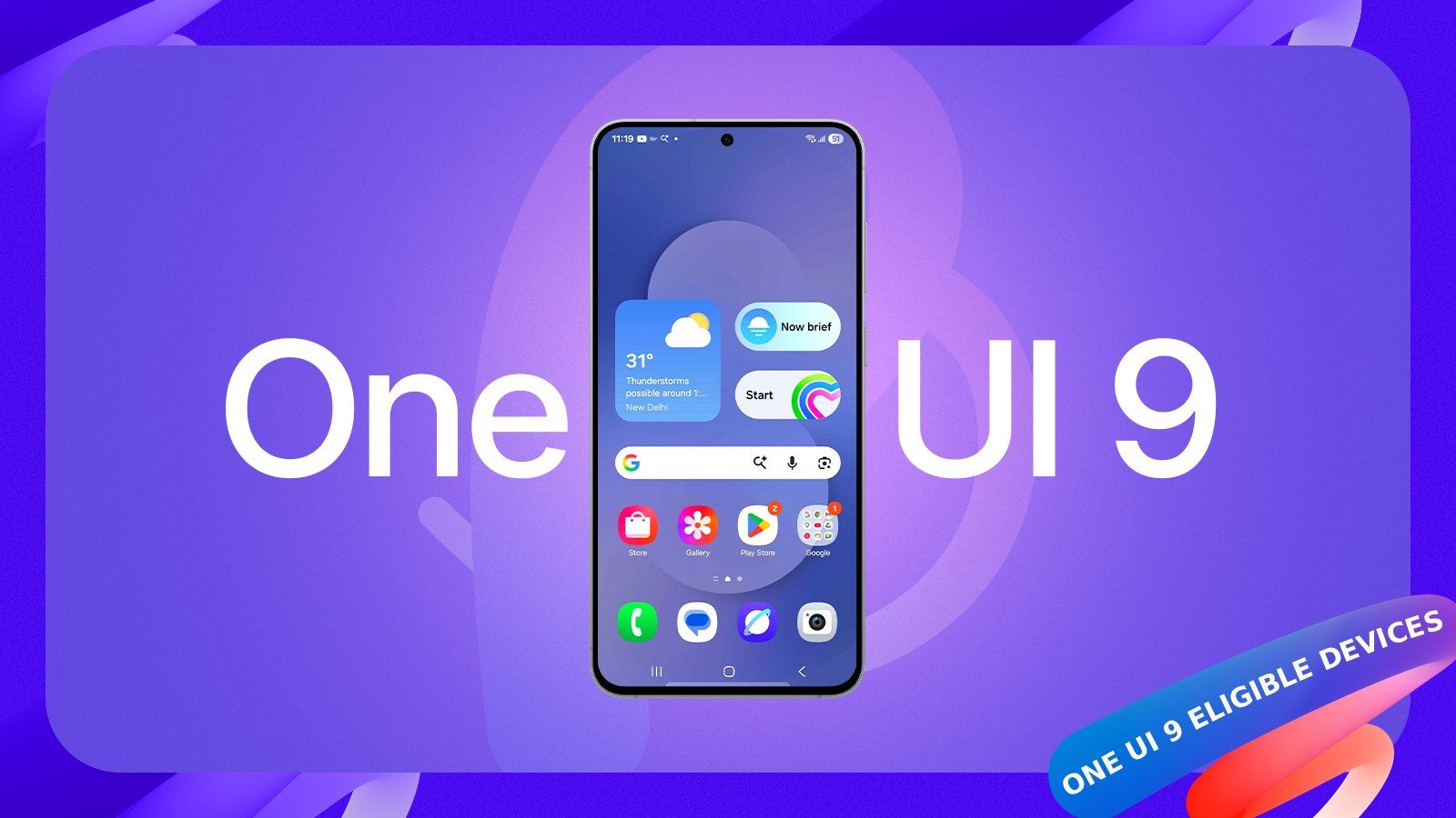 an illustration showing a samsung phone with One UI 9 text