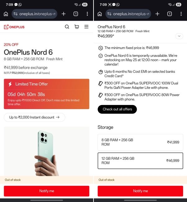 oneplus nord 6 pricing page on its official website
