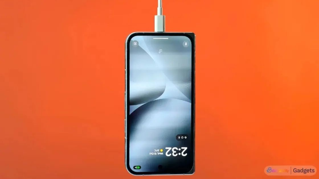 image showing pixel phone upside down connected to a charger
