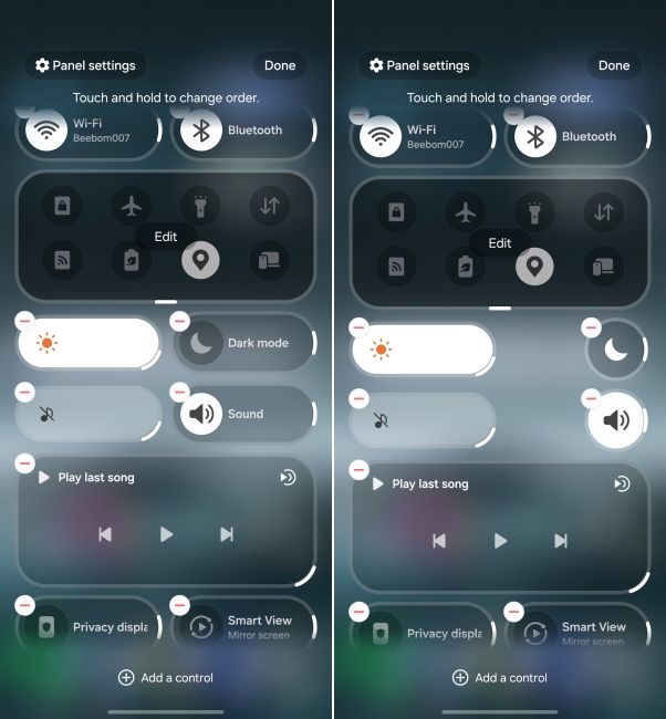 screenshot from one ui 9 showing resizable quick panel toggles screenshot from one ui 9 showing resizable quick panel toggles