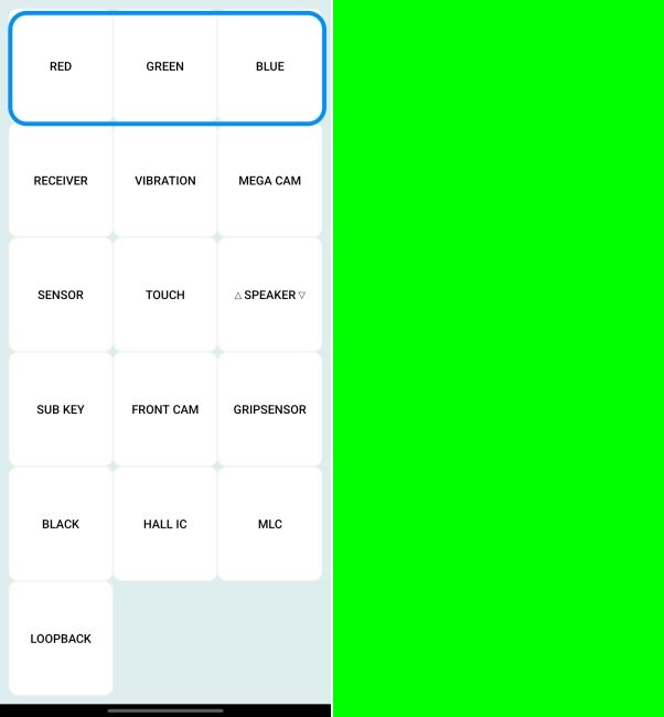 screenshot from one ui showing hidden display testing menu