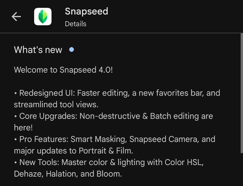 Snapseed 4.0 update details showcased
